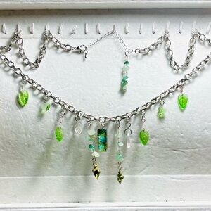 Medium Size Silver Chain Necklace hearts charms , leaves charms, charms!